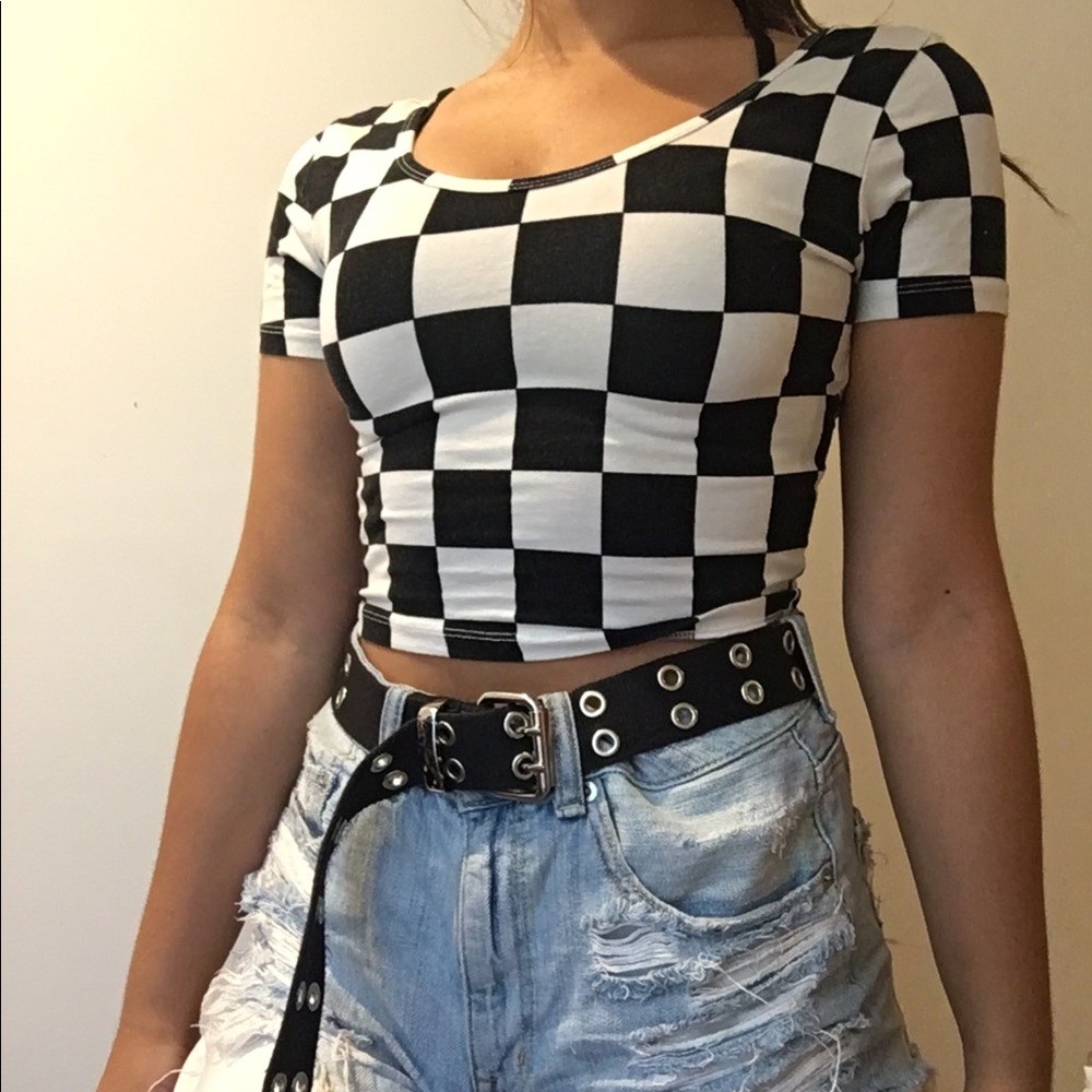 checker print crop top